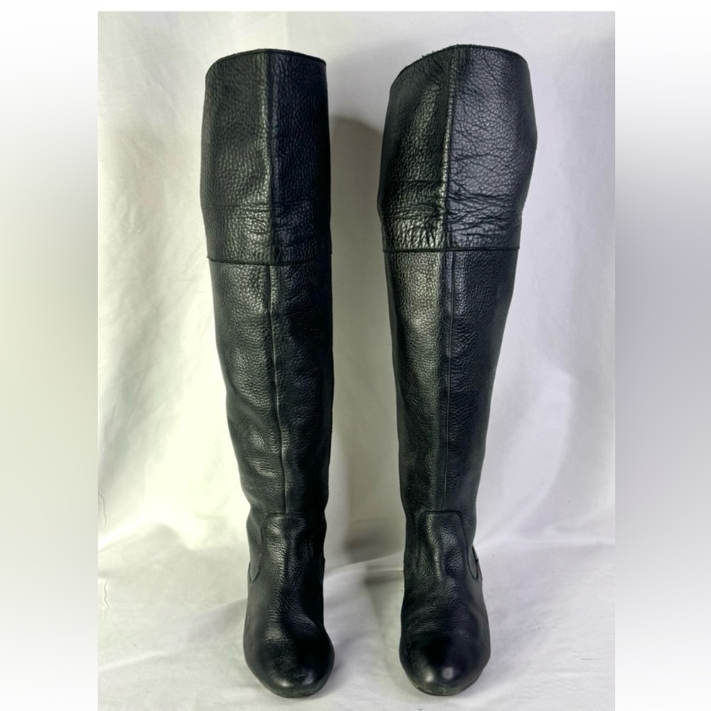 RUDSAK BLACK LEATHER BOOTS OVER THE KNEE BOOTS PEBBLE LEATHER WOMAN SIZE 37